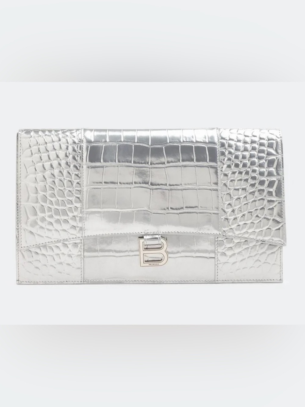 Balenciaga Hour Glass Silver Clutch